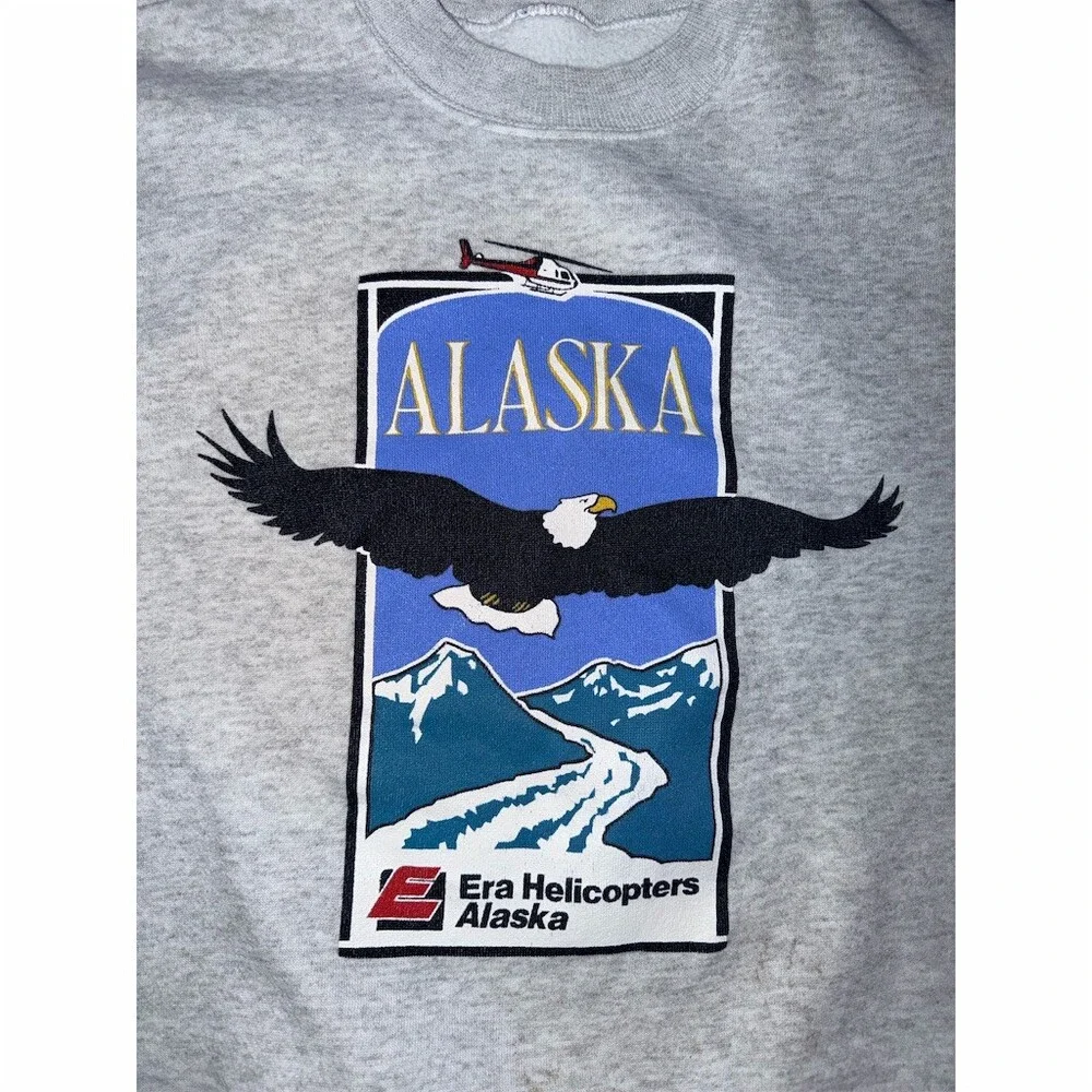 Alaska Era Helicopters Vintage Sweatshirt Mens Gray Crewneck Pullover Graphic